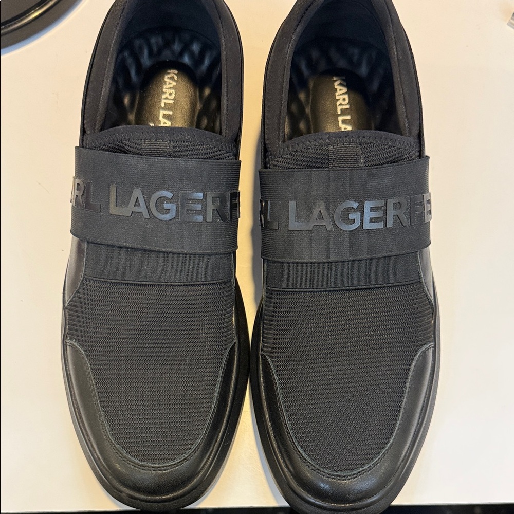Karl Lagerfeld Black Slip-On Loafers with Branding